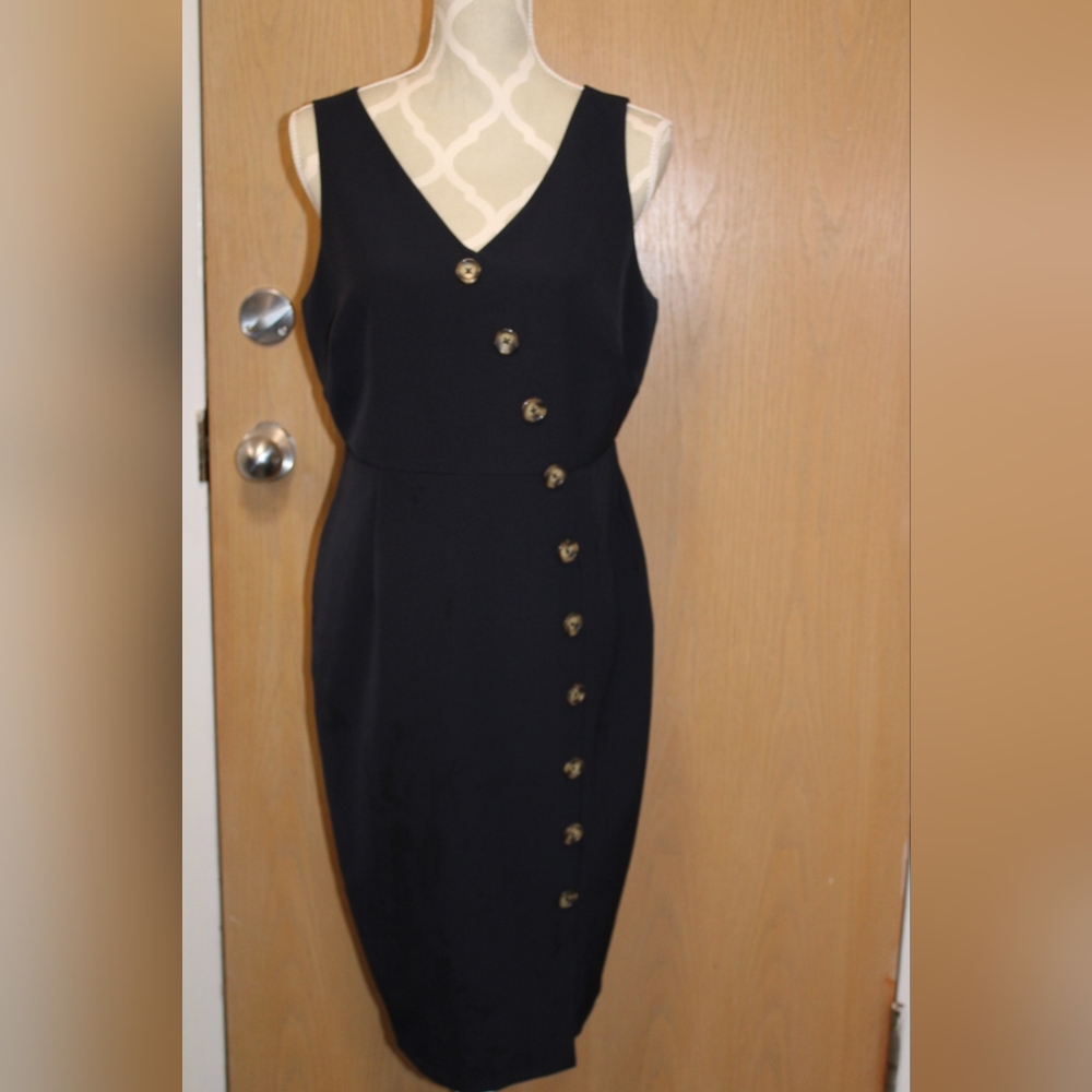 Cleo Black Midi Dress with Gold Buttons